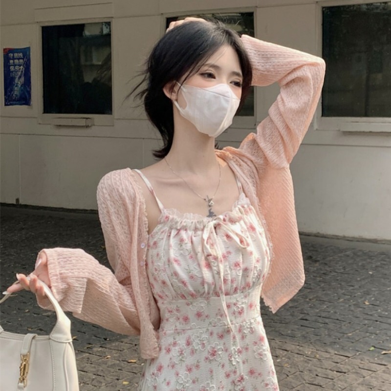 French-Style Pink Ultra-Fairy Knit Sun-Protective Cardigan for Women, Thin Summer Style to Wear with Skirts, Gentle Top Jacket