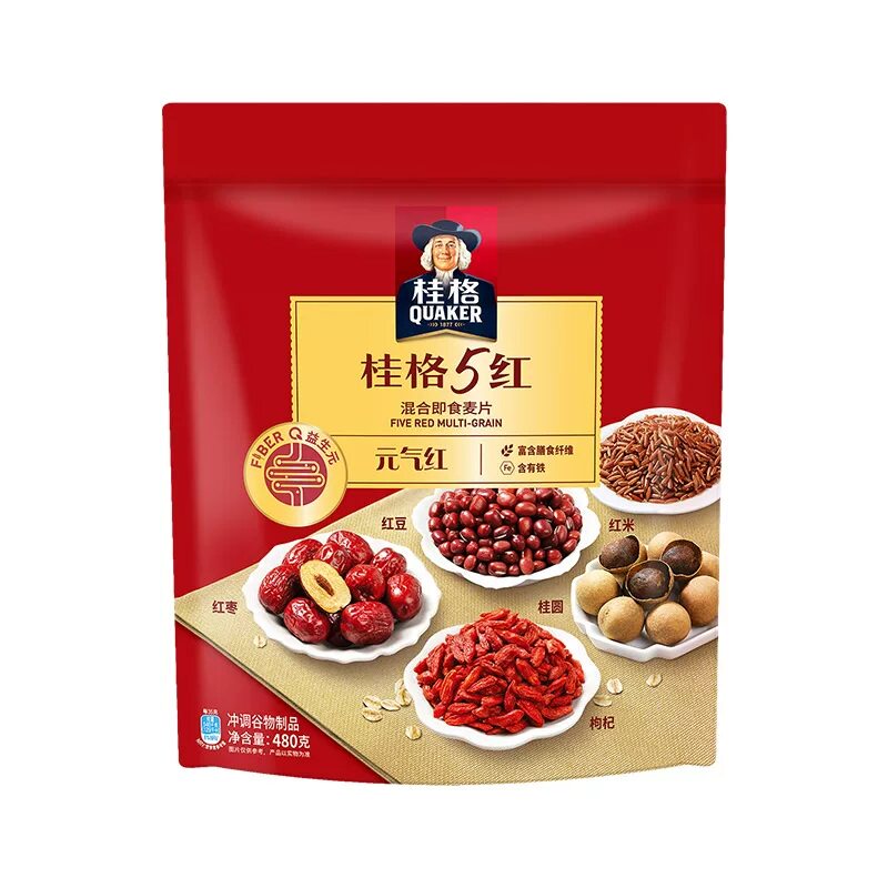 QUAKER/桂格五红混合即食麦片480g*1袋早餐冲饮燕麦代餐出游 合饮实拍商品图