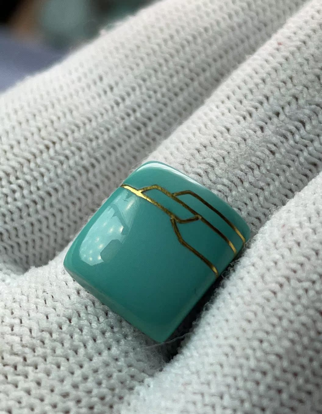 Turquoise natural men's square ring face supports custom 18k gold ring support ring face without water and oil
