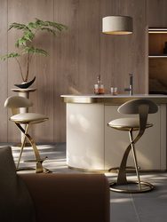 Simple Genuine Leather Light Luxury Modern Stainless Steel Bar Stool Villa Top-Layer Cowhide Bar Chair Italian-Style Home High Stool