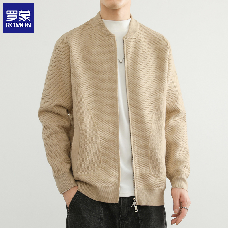 Romon Cardigan Sweater for Men, Spring and Autumn American Style Trendy Brand High-End Knitwear Jacket, Winter Casual Jacket for Men