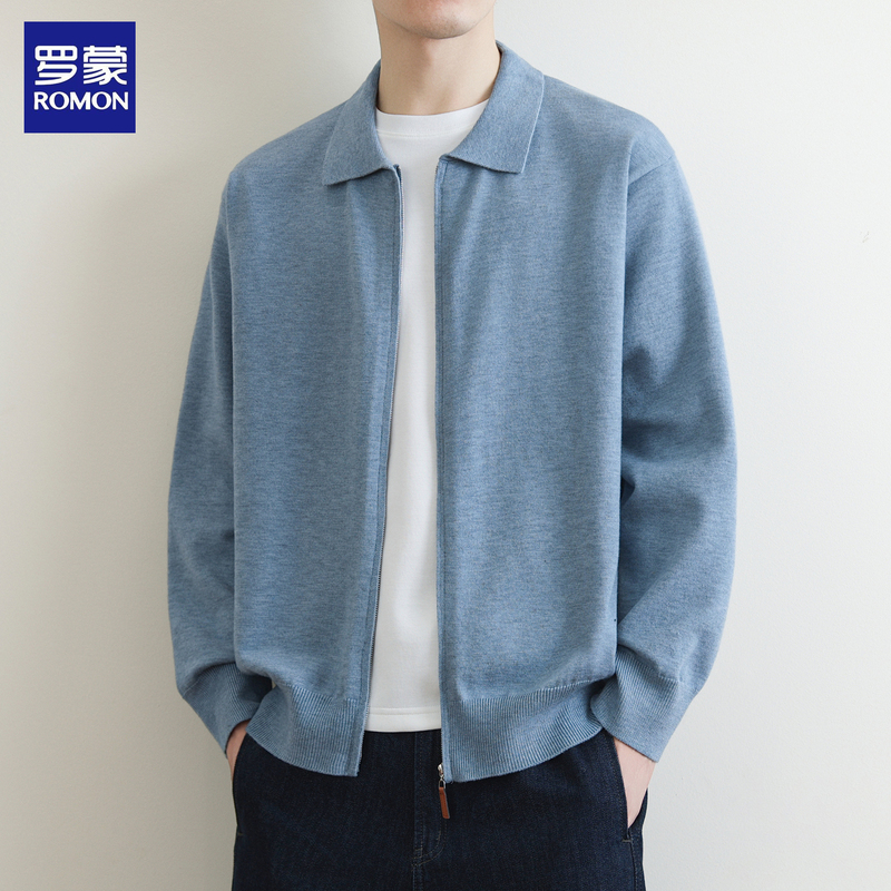 Romon Men's Lapel Knit Cardigan Jacket, New Spring and Autumn Trendy Brand Sweater, Casual Versatile High-End Top