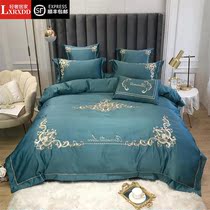 LXRXDD European-style light luxury sheets summer net red cotton embroidered quilt cover bed sheet bed pure cotton four-piece set
