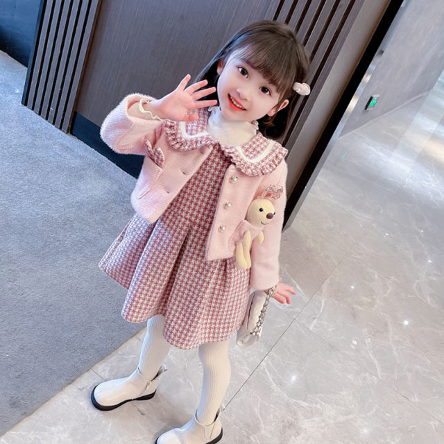 Girls dress autumn and winter style 2022 new children's autumn and winter dress princess skirt girls baby quilted two-piece suit