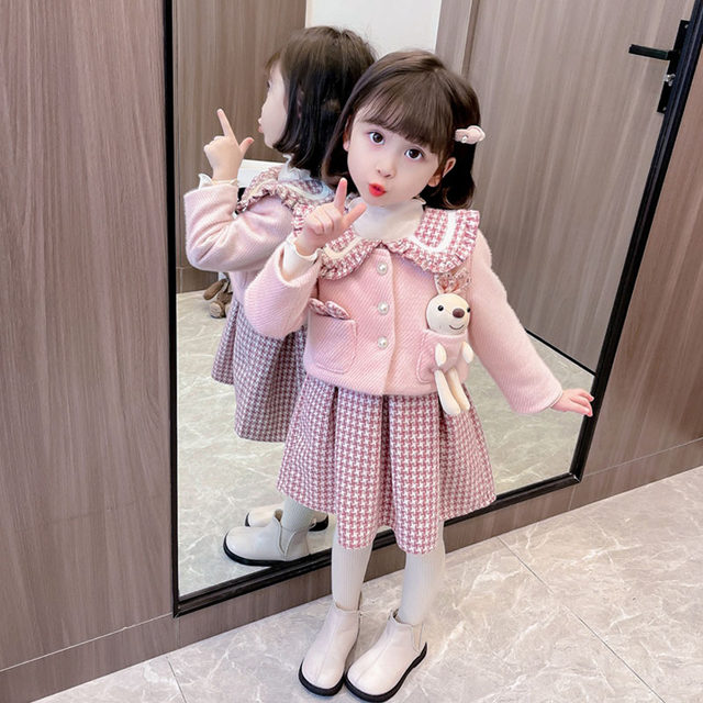 Girls dress autumn and winter style 2022 new children's autumn and winter dress princess skirt girls baby quilted two-piece suit