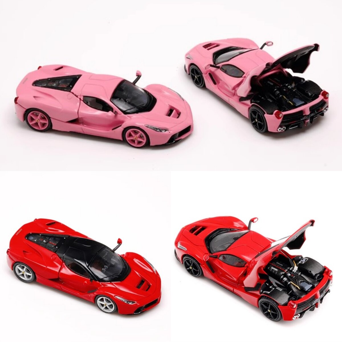 КОРОЛЕВСКАЯ МОДЕЛЬ KM 1:64 Прыгающая лошадь LaFerrari розово-красная модель легкосплавного автомобиля с открытой крышкой Изображение 1