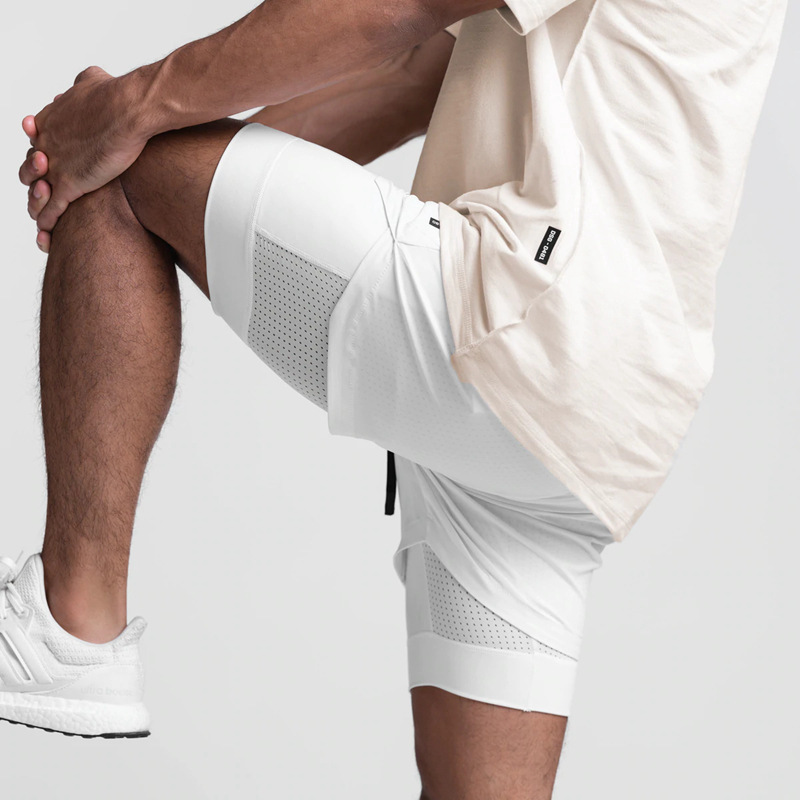 2022 Spring New Men's Sports and Leisure Double-Layer Woven Fake Two-Piece American Basketball Fitness Sweat-Wicking Shorts