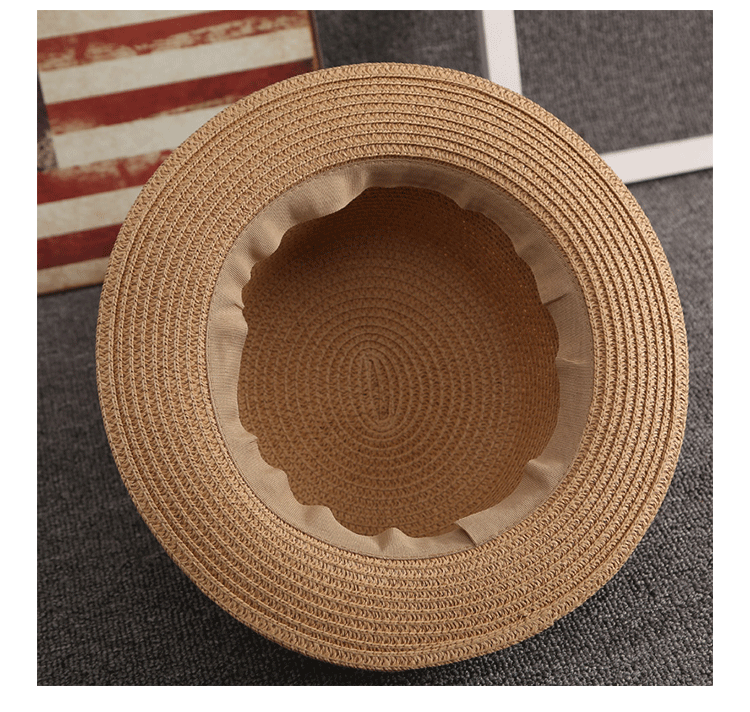 Beach Occasion Korean Straw Hat Female Summer British Retro Flat Top Beach Travel Hat