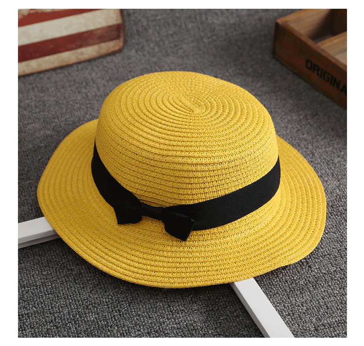 Straw Material Printing Pattern Korean Straw Hat Female Summer British Retro Flat Top Beach Travel Hat