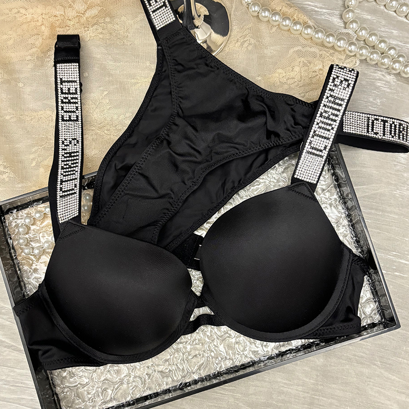 Victoria's Secret Rhinestone Strap Lingerie Women's Smooth Soft Underwire Sexy Push-Up Bra Set Victoria's Secret Rhinestone Strap Lingerie Women's Smooth Soft Underwire Sexy Push-Up Bra Set