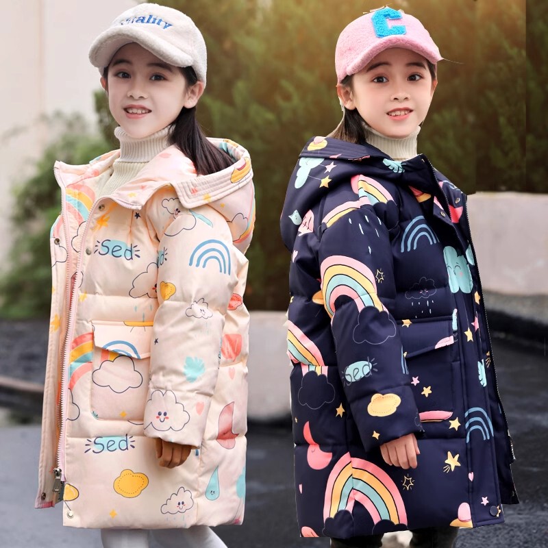 Winter New Off-Season Children's down Jacket for Girls, Mid-Length Thickened Warm Coat for Baby Girls