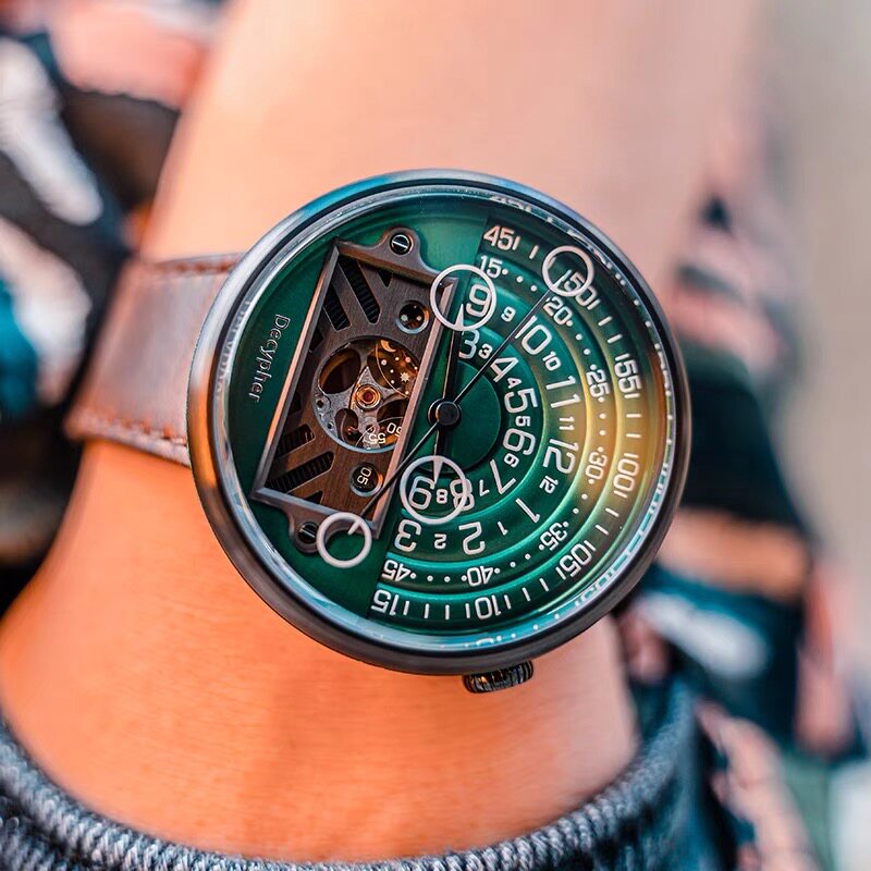 DECCYPHER Male Machinery Watches Fully Automatic Green Water Ghost Personality Fashion Light Extravagant Waterproof Hollowed-out Green Men Table