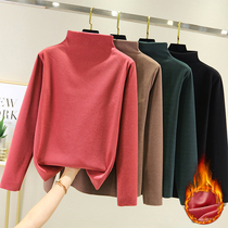 Autumn-winter setting with hairy self-heating bifacial duvet semi-high collar female cation Large code plus suede thickened to beat the undershirt