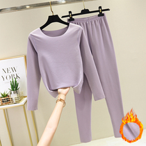 Autumn-winter Develvet Self-heating cation Bottoms Shirts Women Plus Suede Autumn Clothes and Autumn Pants Suit for a warm two-piece set