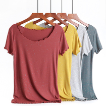 Modal Short Sleeve T-Shirt Women 2021 Summer White base shirt with Wooden Collar Threaded Loose Top Thin