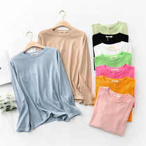 Sunscreen long sleeve T-shirt women 2021 new autumn solid color linen cotton simple round neck top casual thin loose loose
