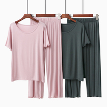 Modal Half sleeve T-shirt Thin Pajamas Women Summer Top Home Casual Pajama Pants Two Piece Set Wide Leg Pants High Waist