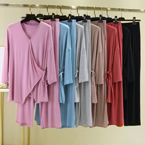 Modal home two-piece womens summer suit wide leg slacks thin V-neck short sleeve cardigan loose top