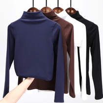 2021 autumn and winter long-sleeved knitwear semi-high-neck bottoming shirt womens black inner slim-fit thin T-shirt cotton top