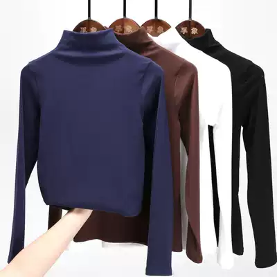 2021 autumn and winter long-sleeved knitwear semi-high-neck bottoming shirt women's black inner slim-fit thin T-shirt cotton top