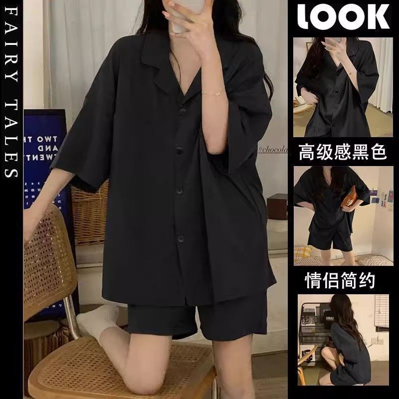 Plus Size Fat mm 100kg Black Pajamas for Women, Loose and High-End, Pure Cotton Short-Sleeved Suit, Home Wear That Can Be Worn Outside