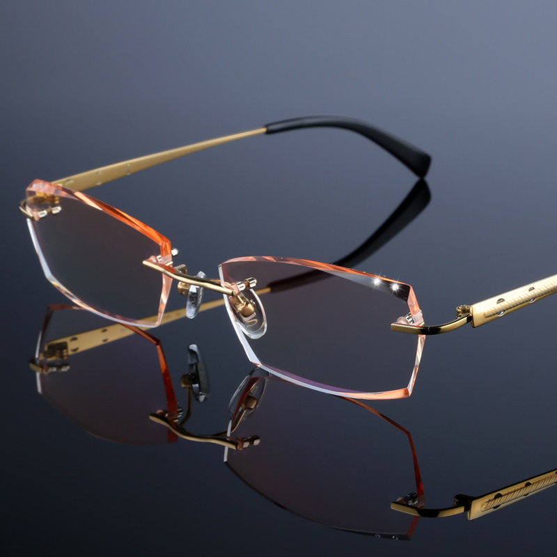 Diamond cut edge glasses Frameless myopia cut edge glasses Pure titanium glasses frame frame Male gradient color myopia