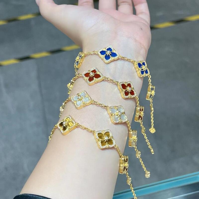 5g Gold-Embellished Buccellati Four-Leaf Clover Bracelet, Classic and Fashionable, Versatile, Pure Gold 999