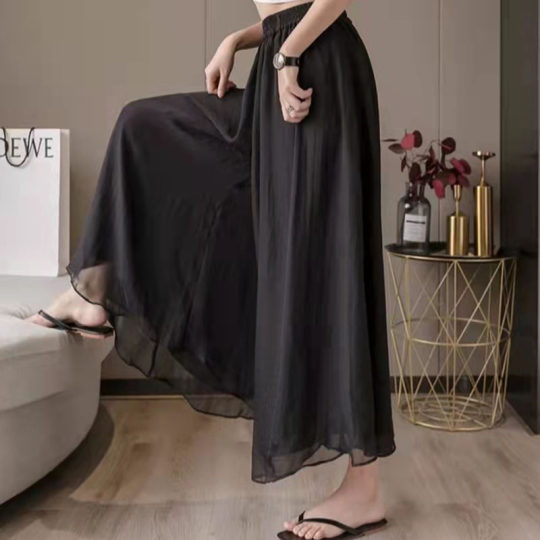 Elegant double-layer chiffon large swing wide-leg pants dance clothes practice pants women's loose drape skirt pants high waist thin hakama