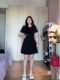 Plus size fat mm French pearl collar puff sleeve waist dress women's summer high-end birthday dress little black dress