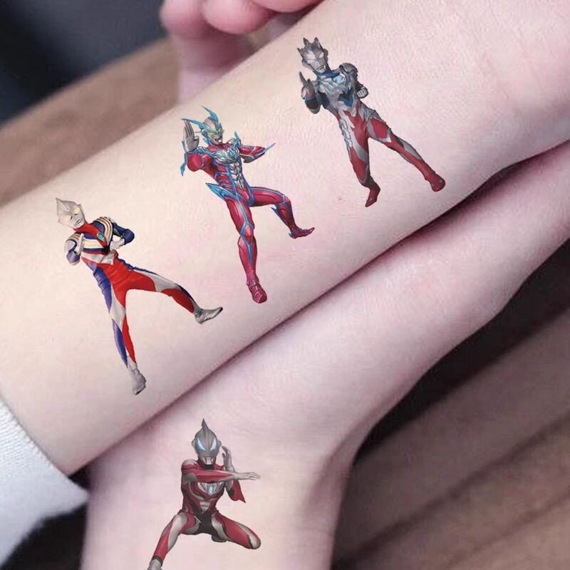 Cartoon Ultraman Children's Tattoo Stickers for Boys and Girls, Waterproof and Long-Lasting, Ultraman Zero and Tiga Colorful Stickers for Boys