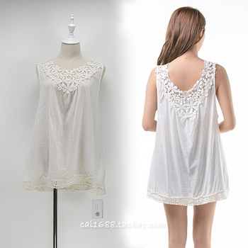 Spring and Summer Authentic Japanese New Cotton T-Shirt with Lace Trim, Round Neck, Sleeveless Base Shirt, Lace Splicing Short Top for Women