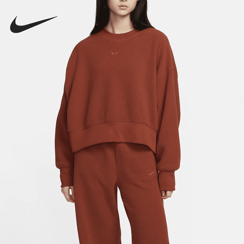 Wenwen Genuine Nike Women's New Fleece Embroidered Small Logo Crew Neck Pullover Sweatshirt Dq6845-832