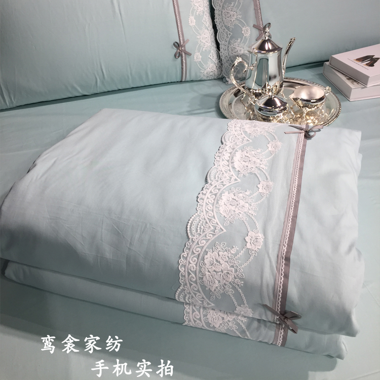 gia đình Hàn Quốc bốn bông ren công chúa gió màu bông chăn Khăn giường 1,5 1.8m doanh nghiệp giường - Bộ đồ giường bốn mảnh chăn ga gối đệm hanvico giảm giá