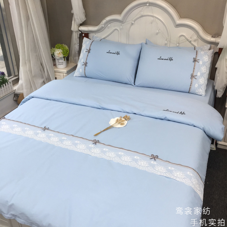 gia đình Hàn Quốc bốn bông ren công chúa gió màu bông chăn Khăn giường 1,5 1.8m doanh nghiệp giường - Bộ đồ giường bốn mảnh chăn ga gối đệm hanvico giảm giá