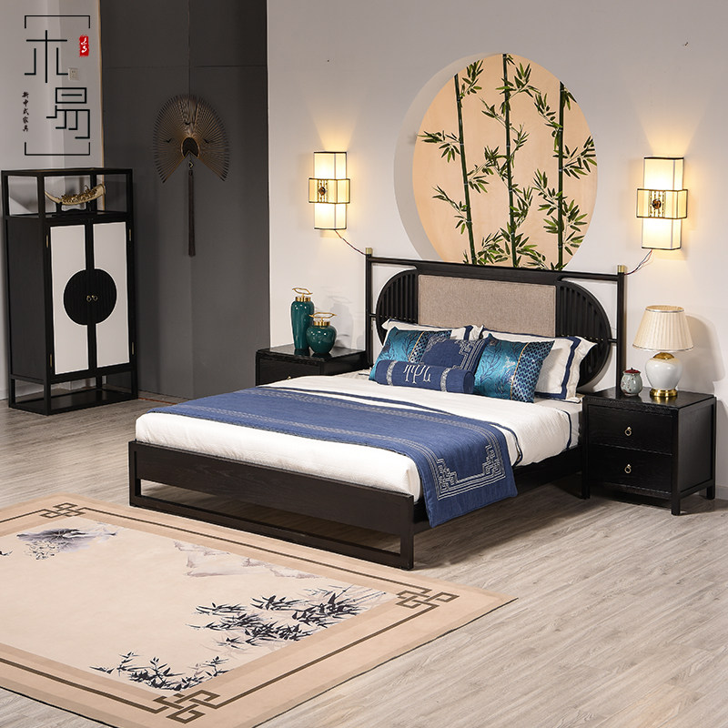 New Chinese solid wood bed master bedroom 1 8 m Double beds modern Chinese meditation Wedding Bed Hotel Folk furniture Customized