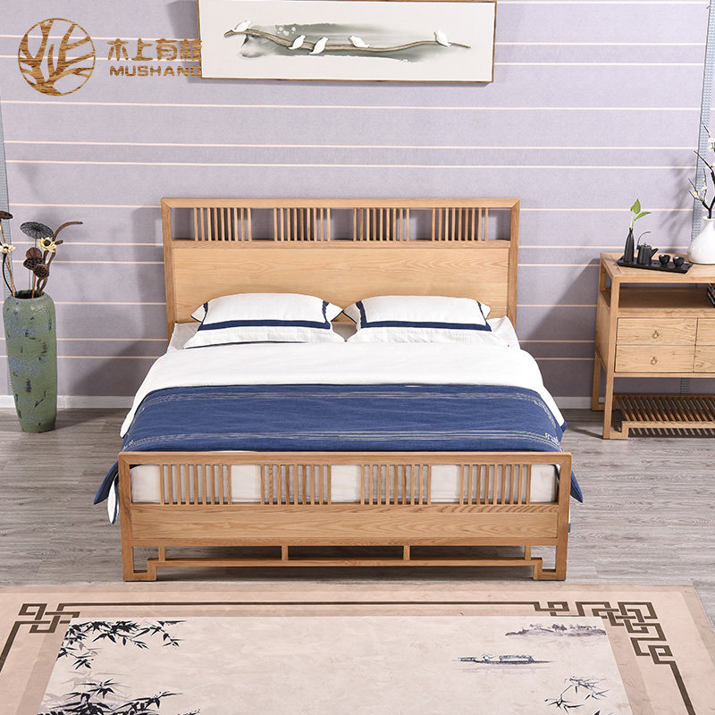 New Chinese solid wood bed 1 8 m Zen meaning double bed modern Chinese master bedroom with great bed hotel folk furniture custom