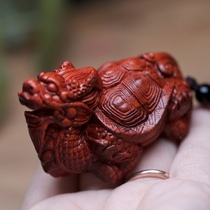 Fine large material mahogany three-dimensional carved rosewood cat pendant green sandalwood dragon turtle hand handle piece belt bag keychain hanging chain