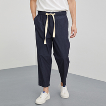 2021 summer new mens solid color casual pants trend Joker ankle-length pants loose straight cotton linen pants thin