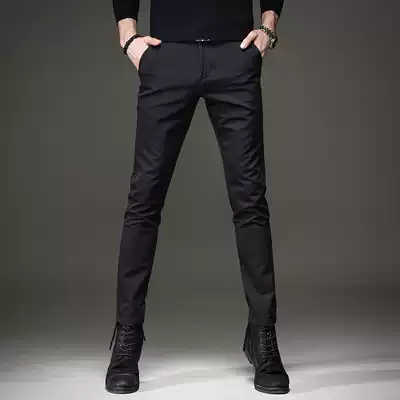Autumn and winter jeans men's fashion small feet stretch men's business casual trousers Joker plus velvet black slim fit