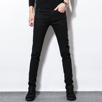 Spring and autumn thin jeans mens black slim-fitting small feet Korean version of the trend elastic wild plus velvet casual long pants