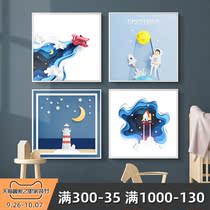 Looking up at the starry sky Nordic style childrens room decoration painting cartoon animation hanging painting space mural painting