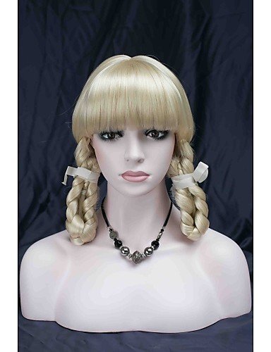 Cute Wig Cosplay Bangs Light Blonde Wig Double Braided Full Wig