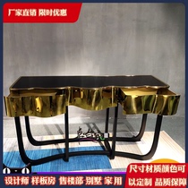 ZYCY stainless steel porch table porch cabinet light luxury living room creative semi-circular tempered glass partition against Table Wall
