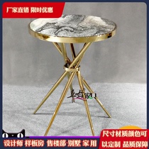 Nordic stainless steel small round table light luxury marble side table living room small dining table designer steel glass negotiation table and chair