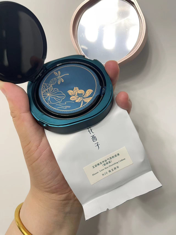 Huaxizi Jade Complexion Cushion Foundation Lotus Leaf Gel Long-Lasting Concealer with Refill Authentic Full Size Jade Cushion