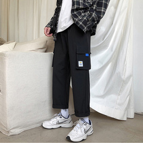 Overalls mens spring and autumn straight tube loose Tide brand dark series ins Korean fashion summer ankle-length pants slacks