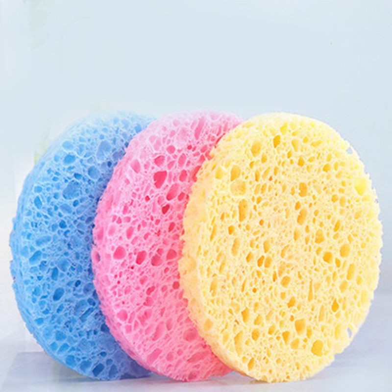 Round wood pulp cotton face wash cleaning makeup remover Puff absorbent sponge Exfoliating wood pulp sponge 2 pieces