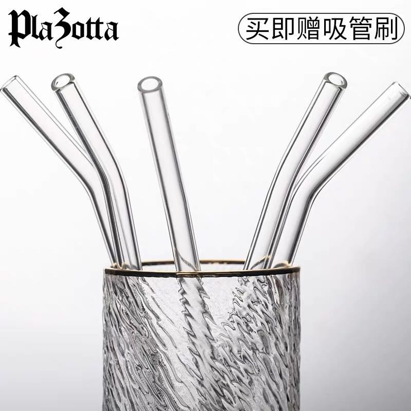 German plazotta glass straws adult anti-lipstick red transparent juice drinking tube hard heat resistant and environmentally friendly glass