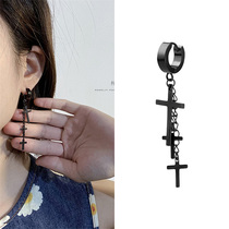 Three cross black pendant earrings Hong Kong style men and women European and American Street titanium steel earrings 2021 New Tide hip hop