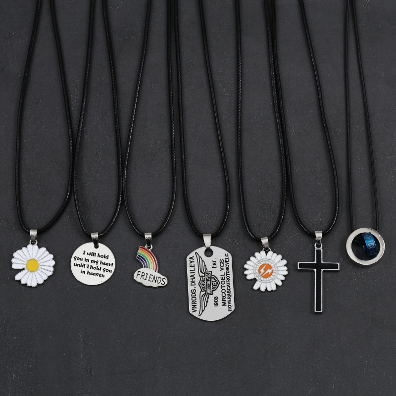 Necklace male pendant Trendy hip-hop male creative student Japanese and Korean cross pendant Men's necklace personality leather rope pendant